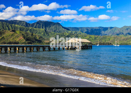 Il molo di Hanalei in Kauai Foto Stock