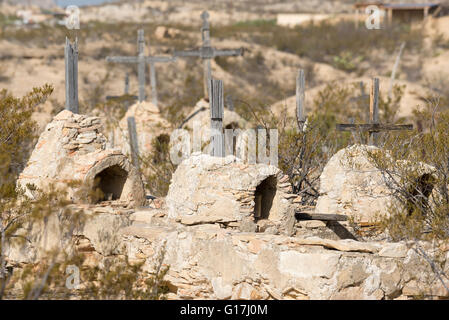 Cimitero storico nella città fantasma di Terlingua, Texas. Foto Stock