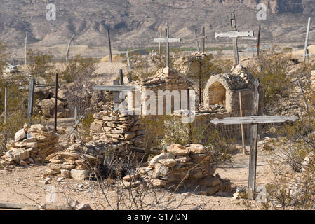 Cimitero storico nella città fantasma di Terlingua, Texas. Foto Stock