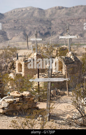 Cimitero storico nella città fantasma di Terlingua, Texas. Foto Stock