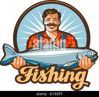 Vettore di pesca logo. pescatore o icona del pesce Illustrazione Vettoriale