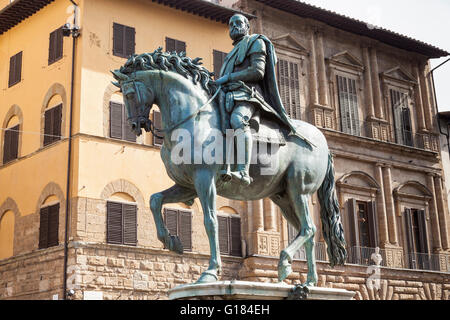 Statua equestre di Cosimo I, Piazza della Signoria, Firenze, Toscana, Italia Foto Stock