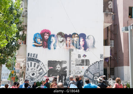 Il 27 club Graffiti wall art nel quartiere Florentin, Tel Aviv Foto Stock