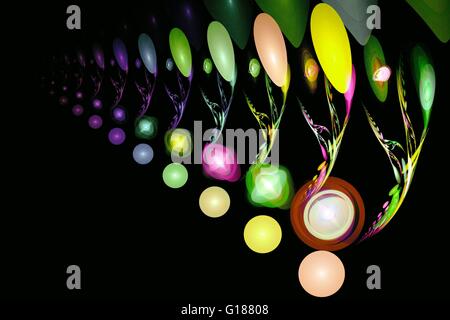 Il frattale Immagine: su uno sfondo nero - circolare e ovale luminosamente perle colorate, incandescente dall'interno. Foto Stock