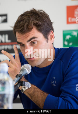 Roger Federer in occasione di una conferenza stampa dopo la sua vittoria contro Alexander Zevrev di Germania 6-3. 7-5, il Foro Italico, Roma, Italia, Foto Stock