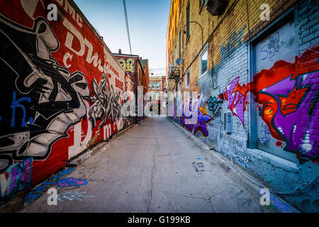 Arte di strada in Graffiti vicolo, nel quartiere alla moda di Toronto, Ontario. Foto Stock