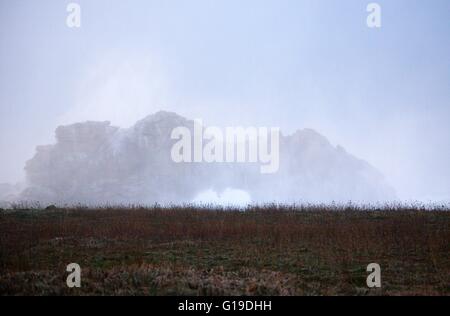 La Bretagna West Coast martoriata dalla tempesta Imogen, Francia. Foto Stock