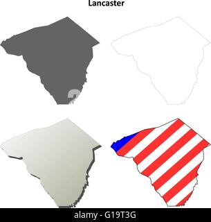 Lancaster County, Pennsylvania mappa di contorno impostato Illustrazione Vettoriale