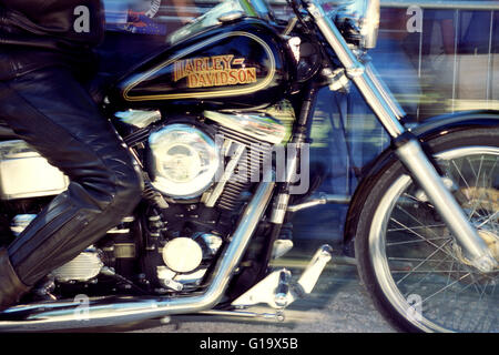 Harley Davidson Driver con la sua bici del motore Foto Stock