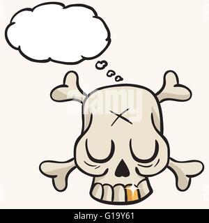 Carino il cranio con dente d oro e bolle di pensiero cartoon Illustrazione Vettoriale