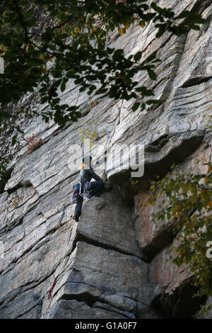 Scalatore di montagne Shawangunk, Il Gunks, New York Foto Stock