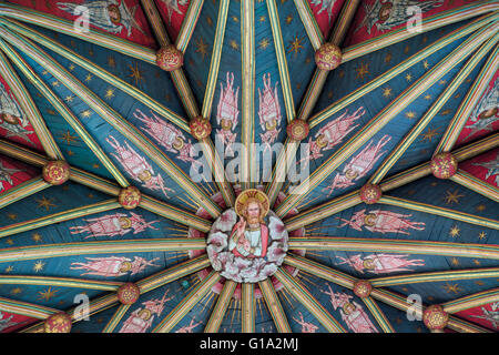 Cattedrale di Ely dipinta torre ottagonale del soffitto. Ely, Cambridgeshire, Inghilterra. Foto Stock