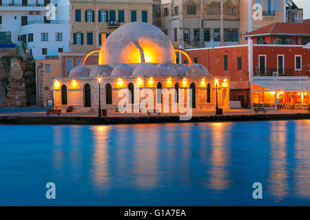 Notte Venetian quay, CHANIA, CRETA Foto Stock
