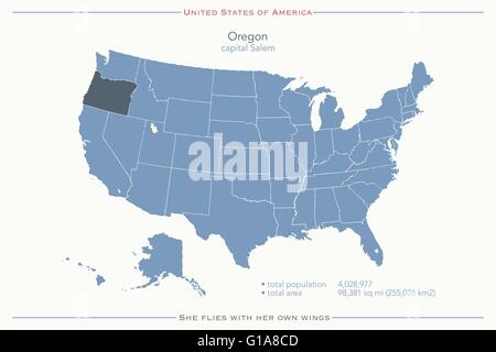 Stati Uniti d'America mappa isolato e Oregon State territorio. vettore politico USA mappa geografica modello di pagina di intestazione Illustrazione Vettoriale