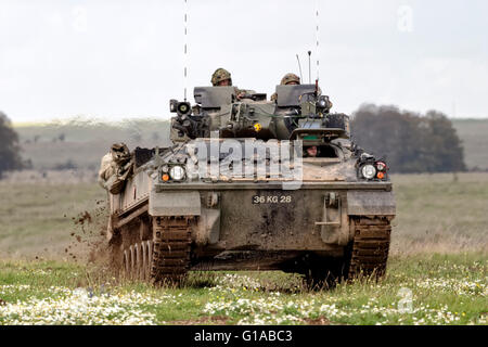 Un esercito britannico guerriero di combattimento della fanteria, veicolo MCV-80, sulla Piana di Salisbury zona di addestramento militare nel Wiltshire, Regno Unito. Foto Stock