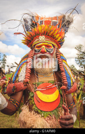 Tribù al Mt Hagen spettacolo culturale in Papua Nuova Guinea Foto Stock