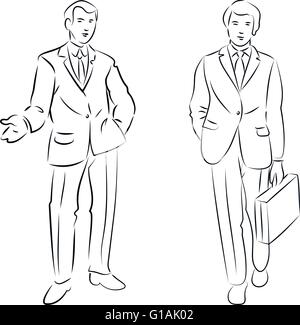 Illustrazione vettoriale di imprenditore di parlare con valigetta Illustrazione Vettoriale