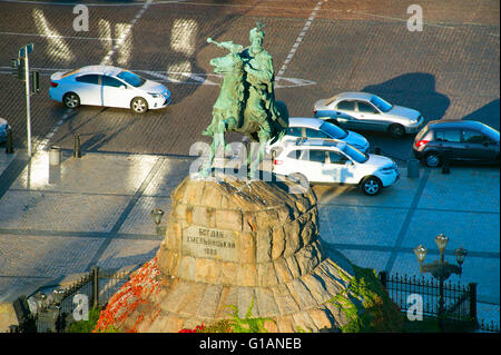 Vista aerea di Bohdan Khmelnytsky monumento a Kiev in Ucraina. Foto Stock