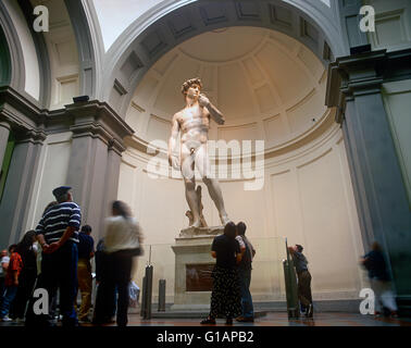 Statua del David di Michelangelo nella Galleria dell'Accademia, Firenze, Toscana, Italia Foto Stock