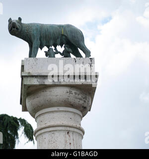 Statua del leggendario lupo con Romolo e Remo, fondatori di Roma Foto Stock