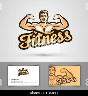 Vettore di fitness logo. palestra o icona di bodybuilding Illustrazione Vettoriale
