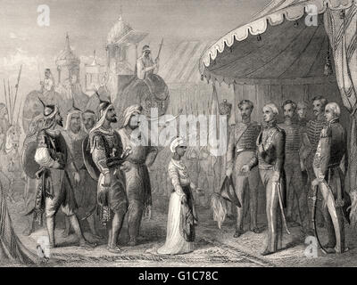 Il trattato di Lahore, 1846, concluso da Sir Henry Hardinge e il Maharaja Duleep Singh Bahadur Foto Stock