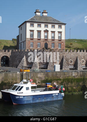 Eyemouth Harbour e Gunsgreen House Foto Stock