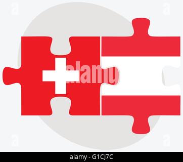 Immagine vettoriale - Svizzera e Austria bandiere nel puzzle isolati su sfondo bianco Illustrazione Vettoriale