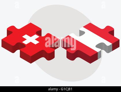 Immagine vettoriale - Svizzera e Austria bandiere nel puzzle isolati su sfondo bianco Illustrazione Vettoriale