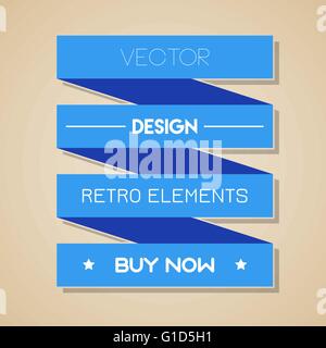 Blue Ribbon retrò. design piatto. vettore di elementi di design. Illustrazione Vettoriale