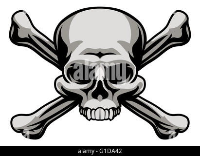 Un Teschio e Ossa Croce illustrazione come un pirati Jolly Roger segno o veleno icona di avvertimento Foto Stock