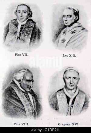Pio VII, Leone XII, Pio VIII e Gregorio XVI - XIX secolo papi dal 1800 al 1846. Foto Stock