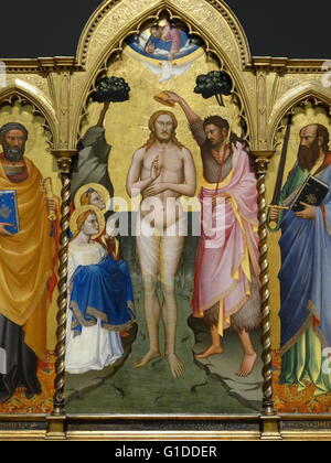 Dettaglio dal dipinto intitolato "Il Battesimo di Cristo, con i Santi Pietro e Paolo" da Niccolò di Pietro Gerini (1340-1414) un pittore italiano del periodo tardo gotico. Datato xiv secolo Foto Stock