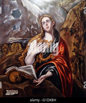 Pittura intitolato 'Saint Maria Magadlen in penitenza' da El Greco (1541-1614) un pittore, scultore e architetto del Rinascimento spagnolo. Risalenti al XVII secolo Foto Stock