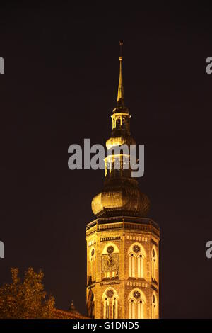 Cattedrale di Greifswald, Meclenburgo-Pomerania Occidentale, Germania (Dom San Nikolai) di notte illuminata da luce sulla terra. Foto Stock