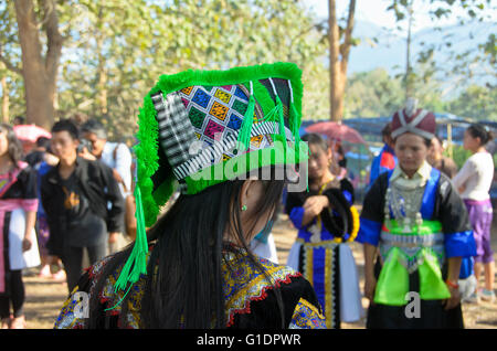 Uno dei tradizionali Hmong cappello verde. Foto Stock