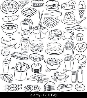 Illustrazione vettoriale di cibo e bevanda raccolta in linea modalità d'arte Illustrazione Vettoriale