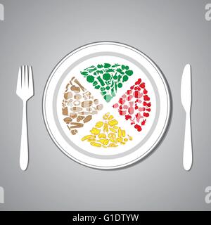 vector illustration of main foods group on plate Illustrazione Vettoriale