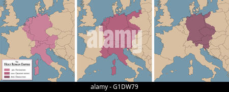 Sacro Romano Impero, l'Europa medievale - Tre mappe storiche con la fondazione dell impero 962 AD, misura massima 1200 Annuncio e dis Foto Stock