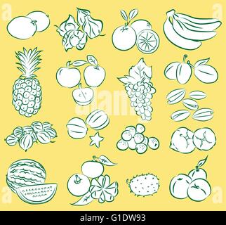 Illustrazione Vettoriale di frutti icon set in linea modalità d'arte Illustrazione Vettoriale