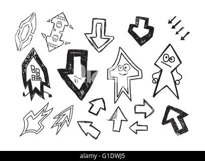 Set di divertimento disegnato a mano le frecce di caratteri. Illustrazione Vettoriale