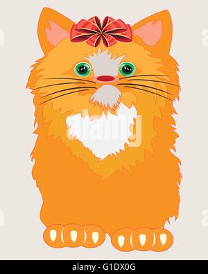 Il Nice redhead kitty con fiocco rosso sulla testa.illustrazione vettoriale Illustrazione Vettoriale