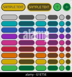 Set di vuoto circolare lucido pulsanti web in 9 colori. Illustrazione Vettoriale