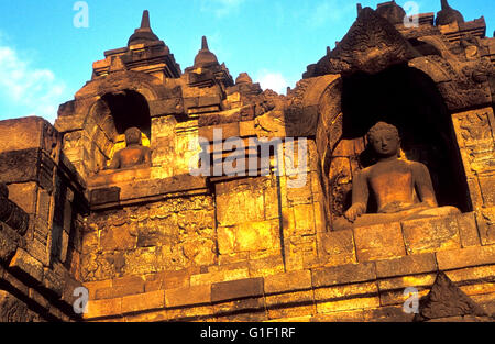 La parete orientale, il Borobudur, java, INDONESIA Foto Stock