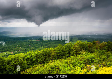 Imbuto il cloud e la molla temporale sulla Shenandoah Valley, visto dalla Skyline Drive nel Parco Nazionale di Shenandoah, Virginia Foto Stock