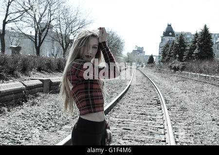 Catherine Girard Aprile 2016 nel vecchio porto di Montréal. Foto Stock