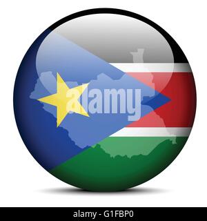 Immagine vettoriale - Mappa sul pulsante di bandiera della Repubblica del Sud Sudan Illustrazione Vettoriale