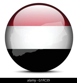 Immagine vettoriale - Mappa sul pulsante di bandiera della Repubblica dello Yemen Illustrazione Vettoriale