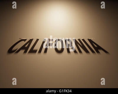 Un Rendering 3D dell'ombra di un upside down testo che legge California Foto Stock