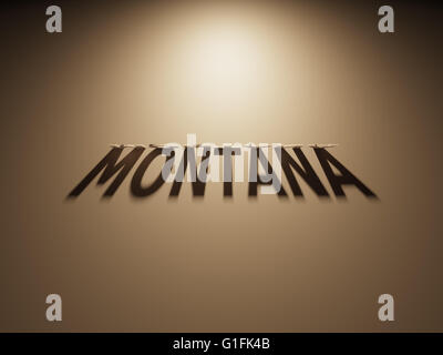 Un Rendering 3D dell'ombra di un upside down testo che legge Montana. Foto Stock